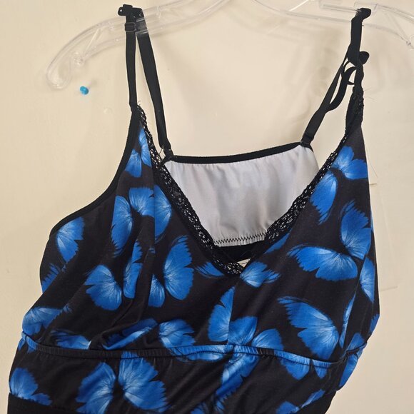 Women's Plus 4X Blue and Black Butterfly Bralette - Picture 3 of 5